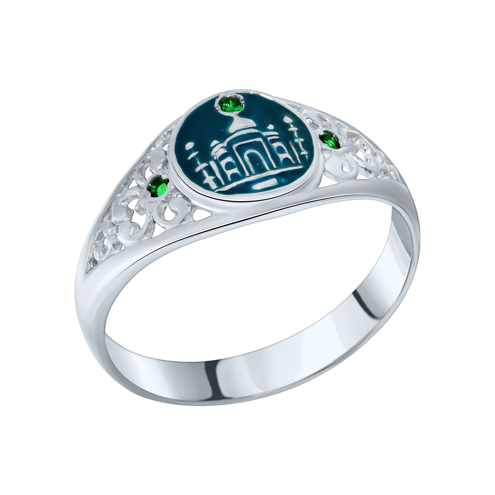 Печатка из серебра с камнем Фианит, вставками эмали фото, цены
