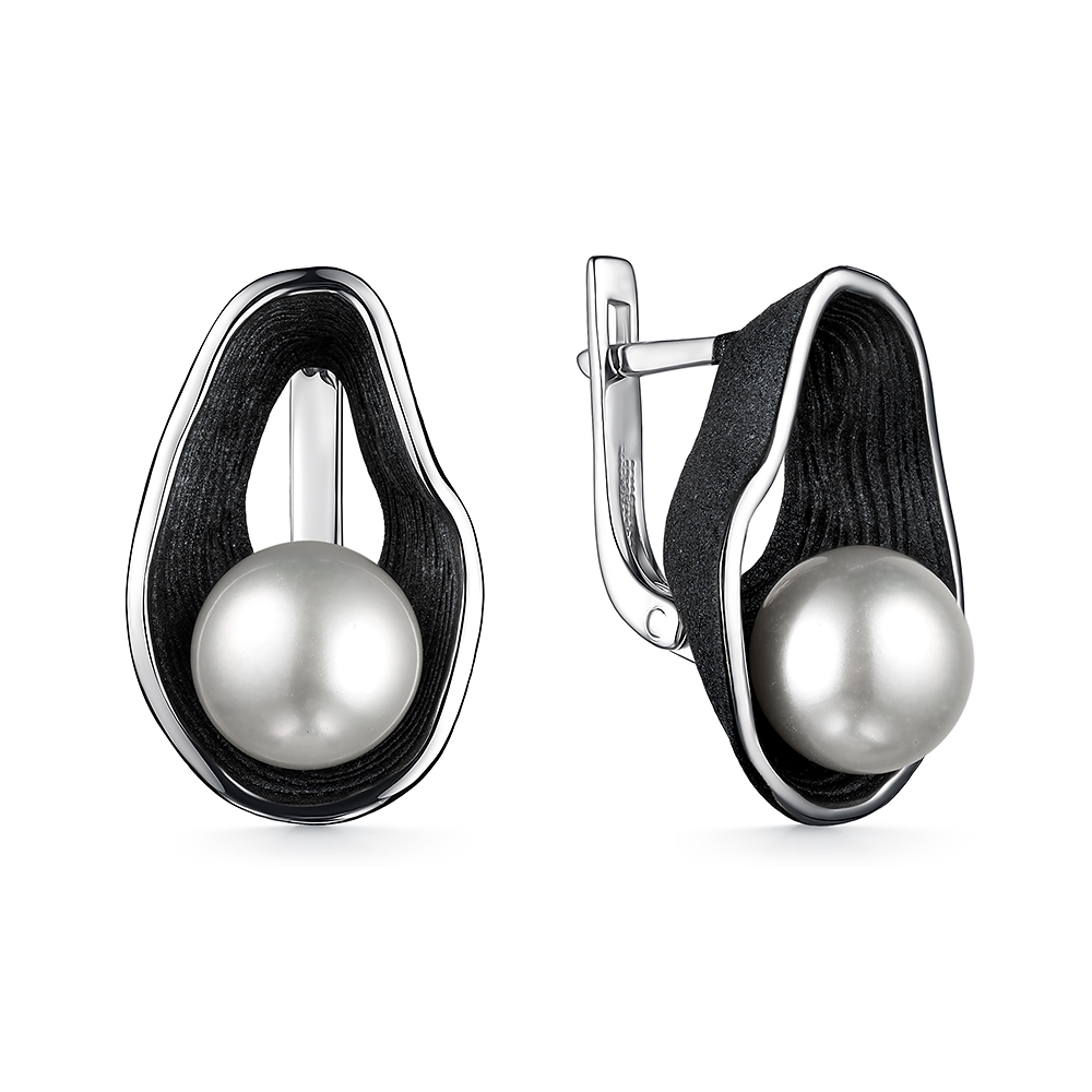 Серьги из серебра с камнем Жемчуг, вставками эмали фото, цены