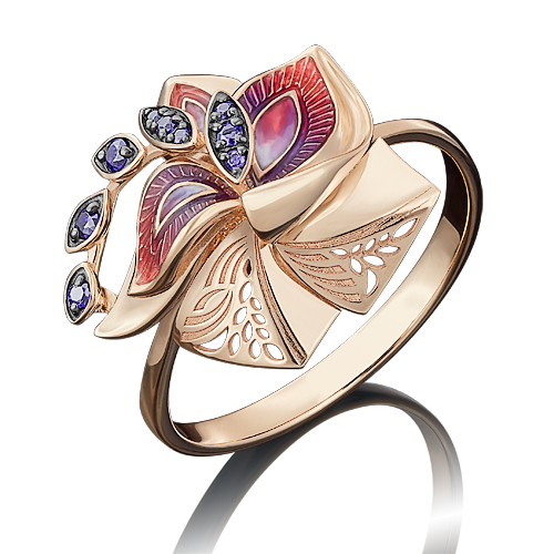 Кольцо из золота с камнем Фианит, вставками эмали фото, цены