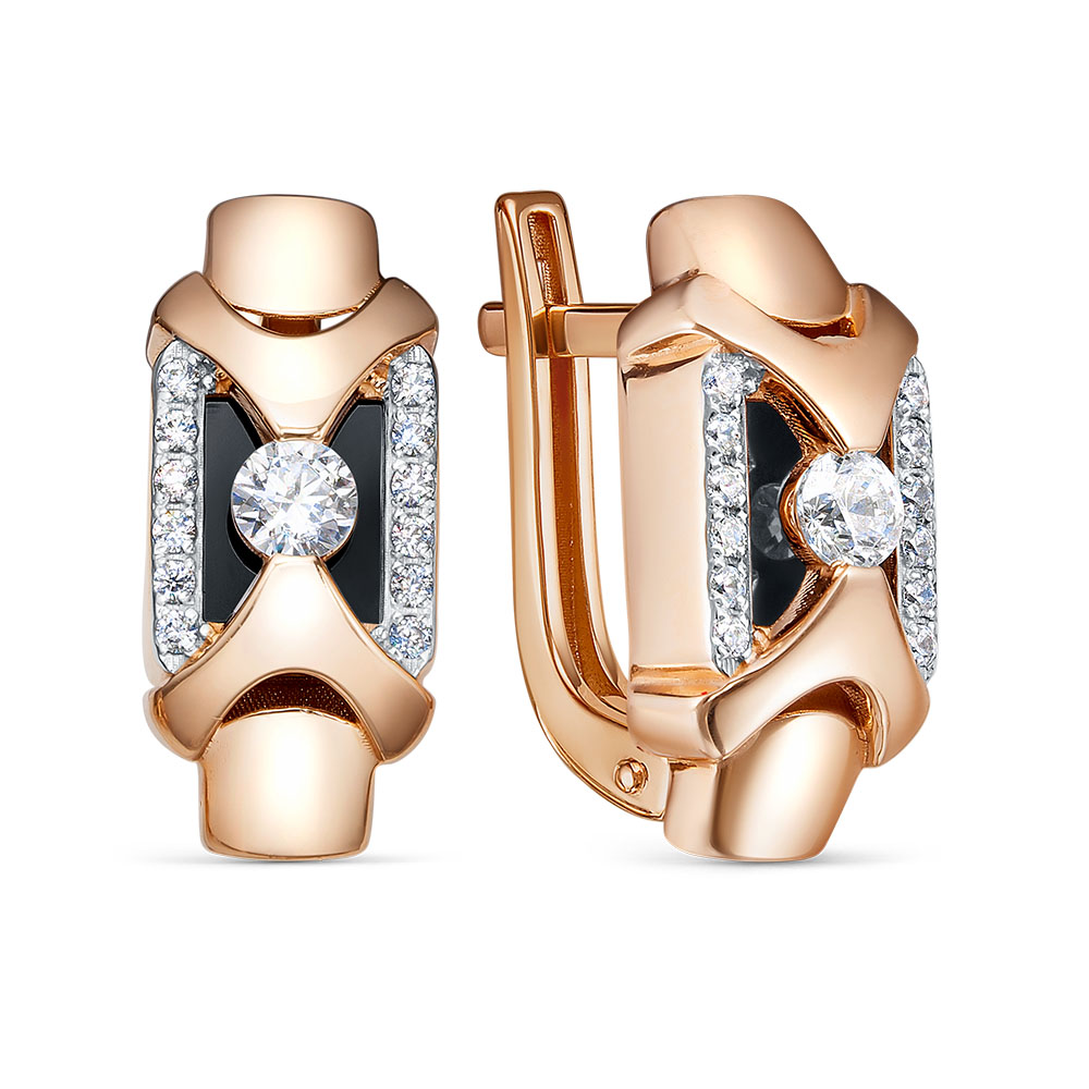 Серьги из золота с камнем Фианит, Оникс,  фото, цены