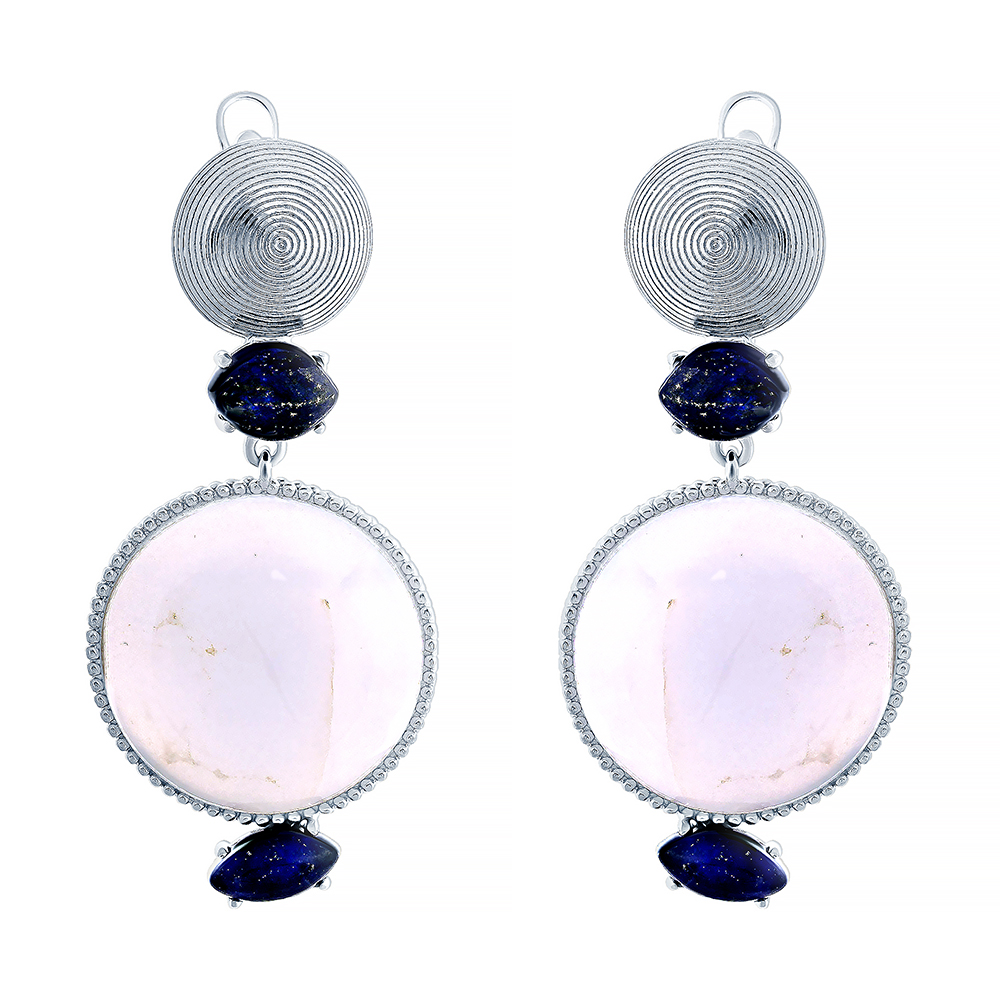 Серьги из серебра с камнем Лазурит, Халцедон фото, цены