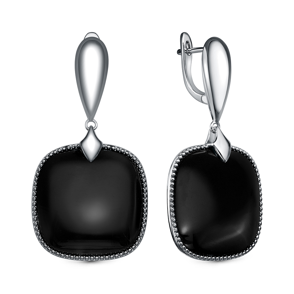 Серьги из серебра с камнем Оникс фото, цены