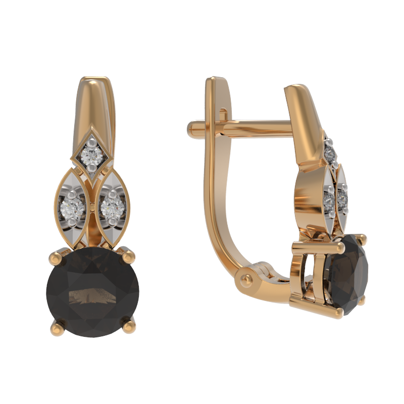 Серьги из золота с камнем Раухтопаз, Фианит фото, цены