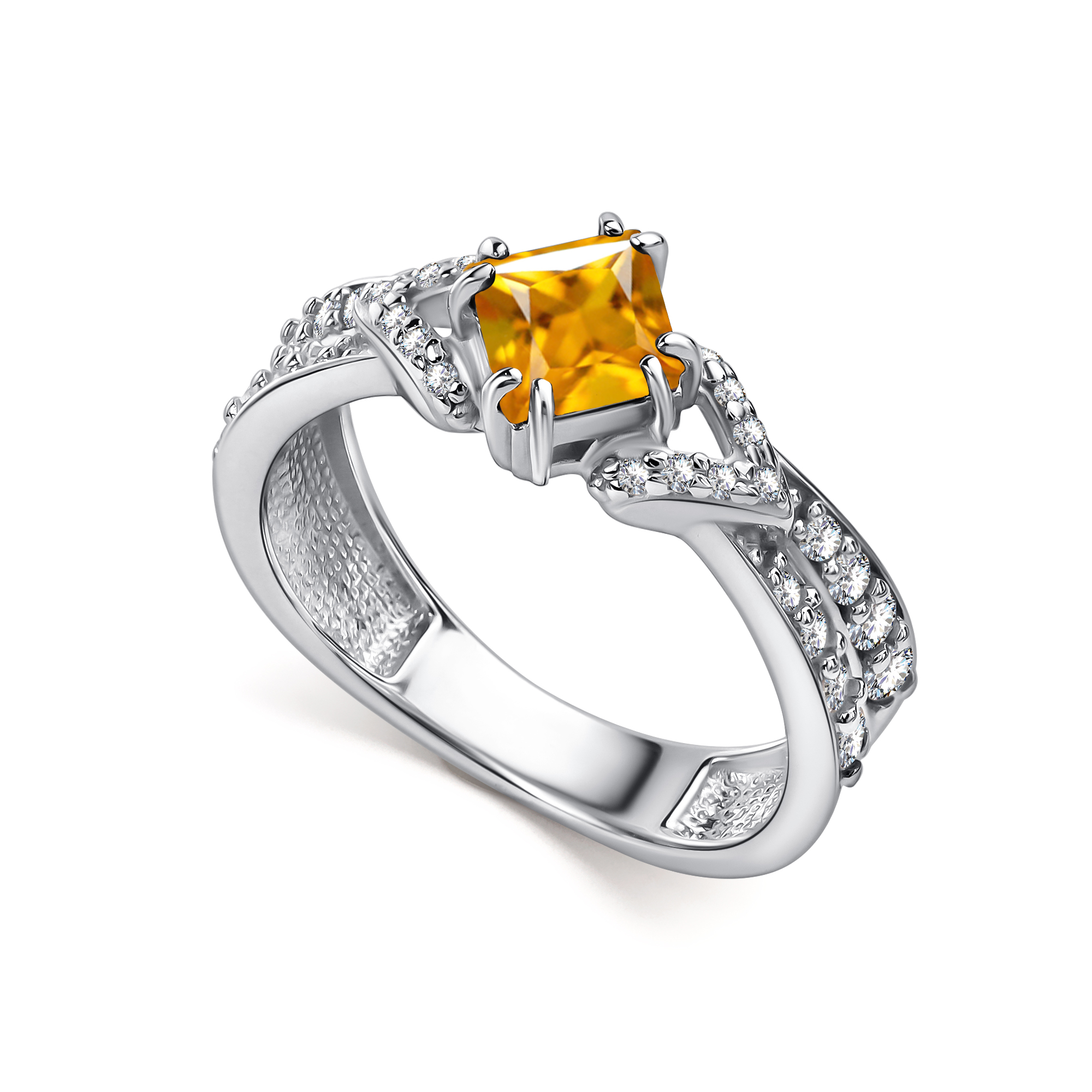 Кольцо из серебра с камнем Цитрин, Фианит фото, цены