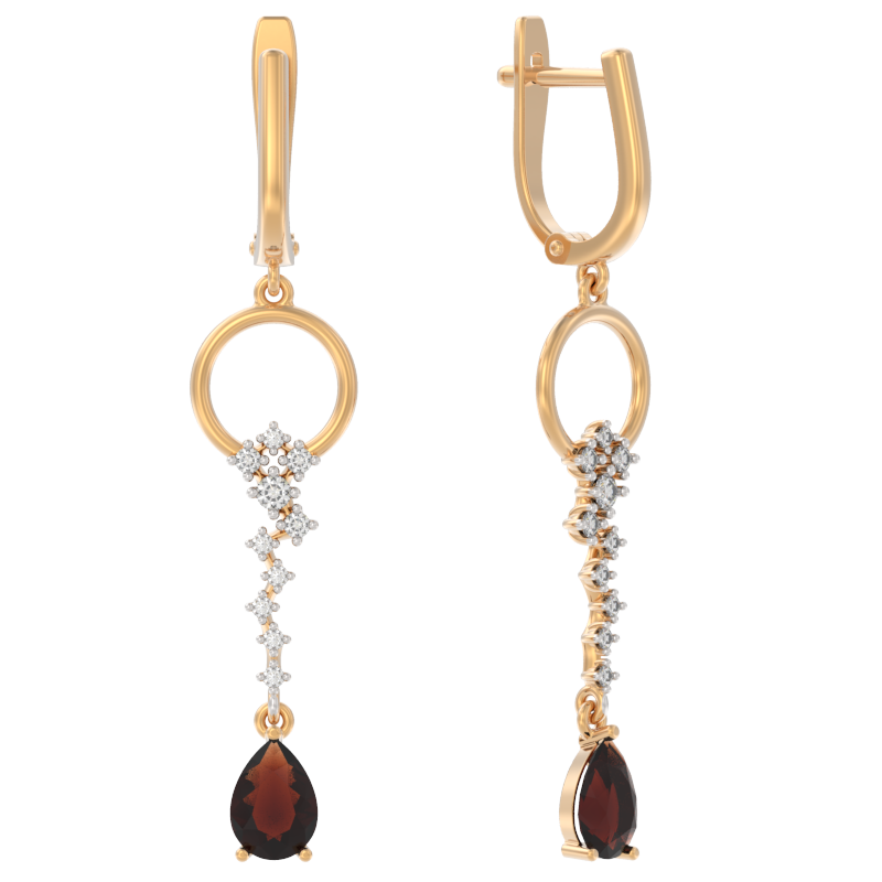 Серьги из золота с камнем Гранат, Фианит фото, цены