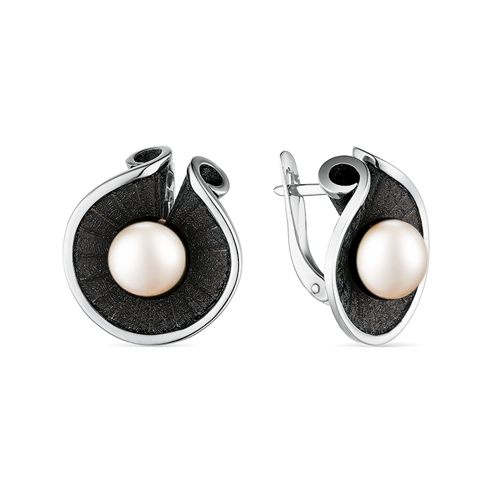 Серьги из серебра с камнем Жемчуг, вставками эмали фото, цены