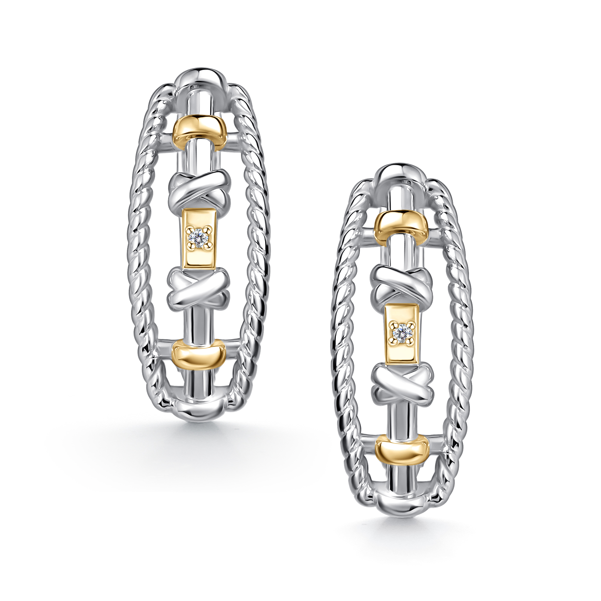 Серьги из серебра с камнем Бриллиант, вставками золота фото, цены