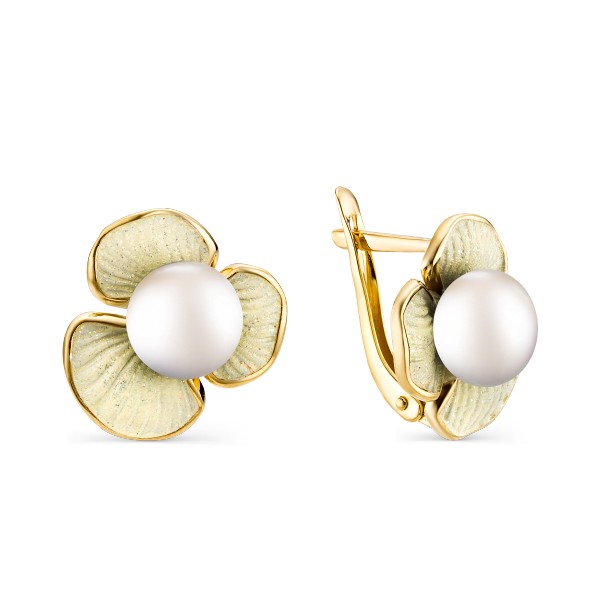 Серьги из серебра с камнем Жемчуг, вставками эмали фото, цены