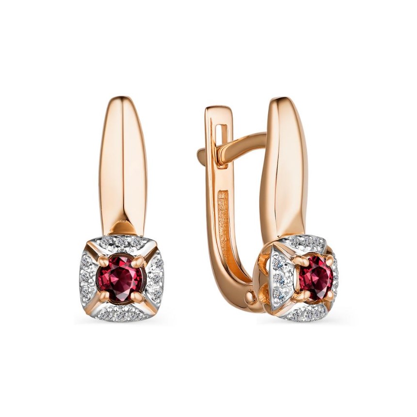 Серьги из золота с камнем Бриллиант, Рубин фото, цены