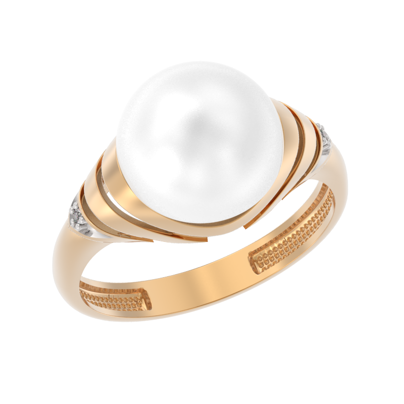 Кольцо из золота с камнем Жемчуг, Фианит фото, цены