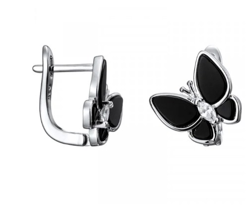 Серьги из серебра с камнем Агат фото, цены