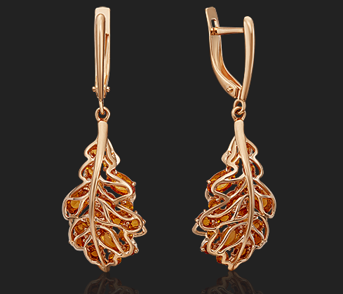 Серьги из золота с камнем Цитрин фото, цены