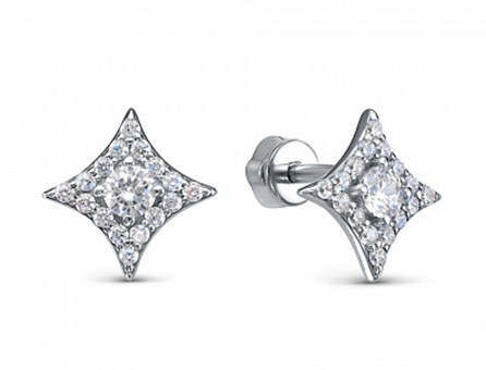 Пуссеты из серебра с камнем Фианит фото, цены