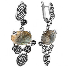 Серьги из серебра с камнем Лабрадор фото, цены