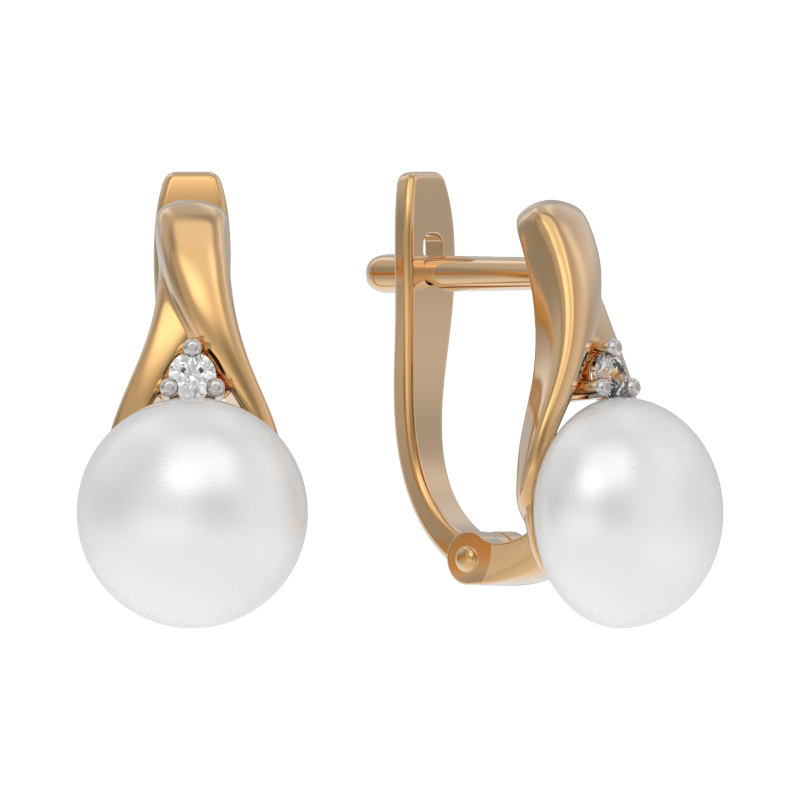 Серьги из золота с камнем Жемчуг, Фианит фото, цены