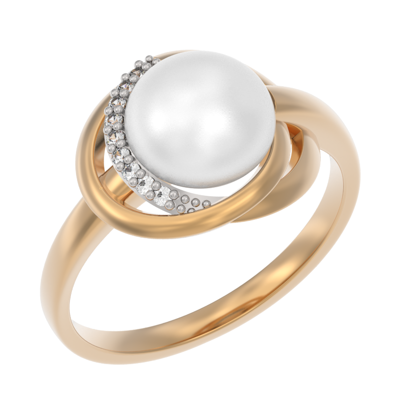 Кольцо из золота с камнем Жемчуг, Фианит фото, цены