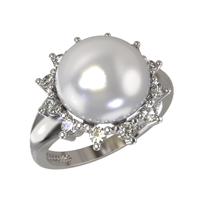Кольцо из серебра с камнем Жемчуг, Фианит фото, цены