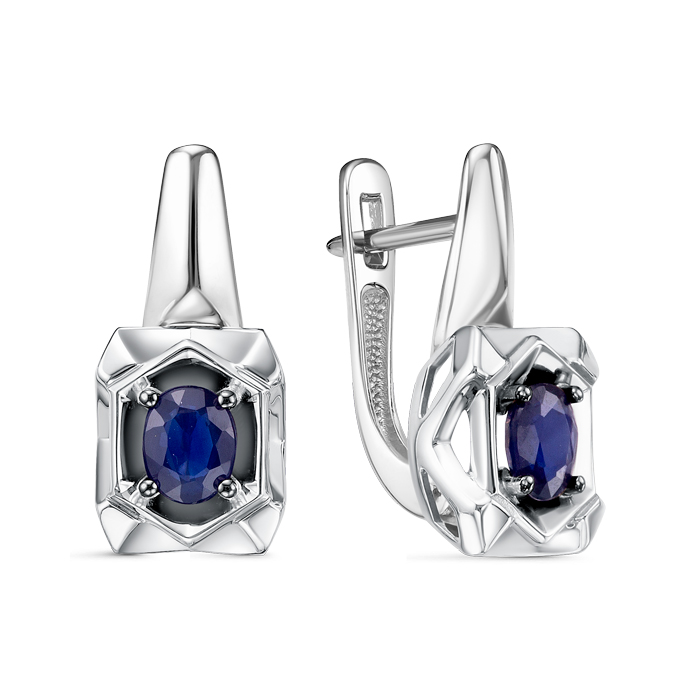 Серьги из золота с камнем Сапфир фото, цены