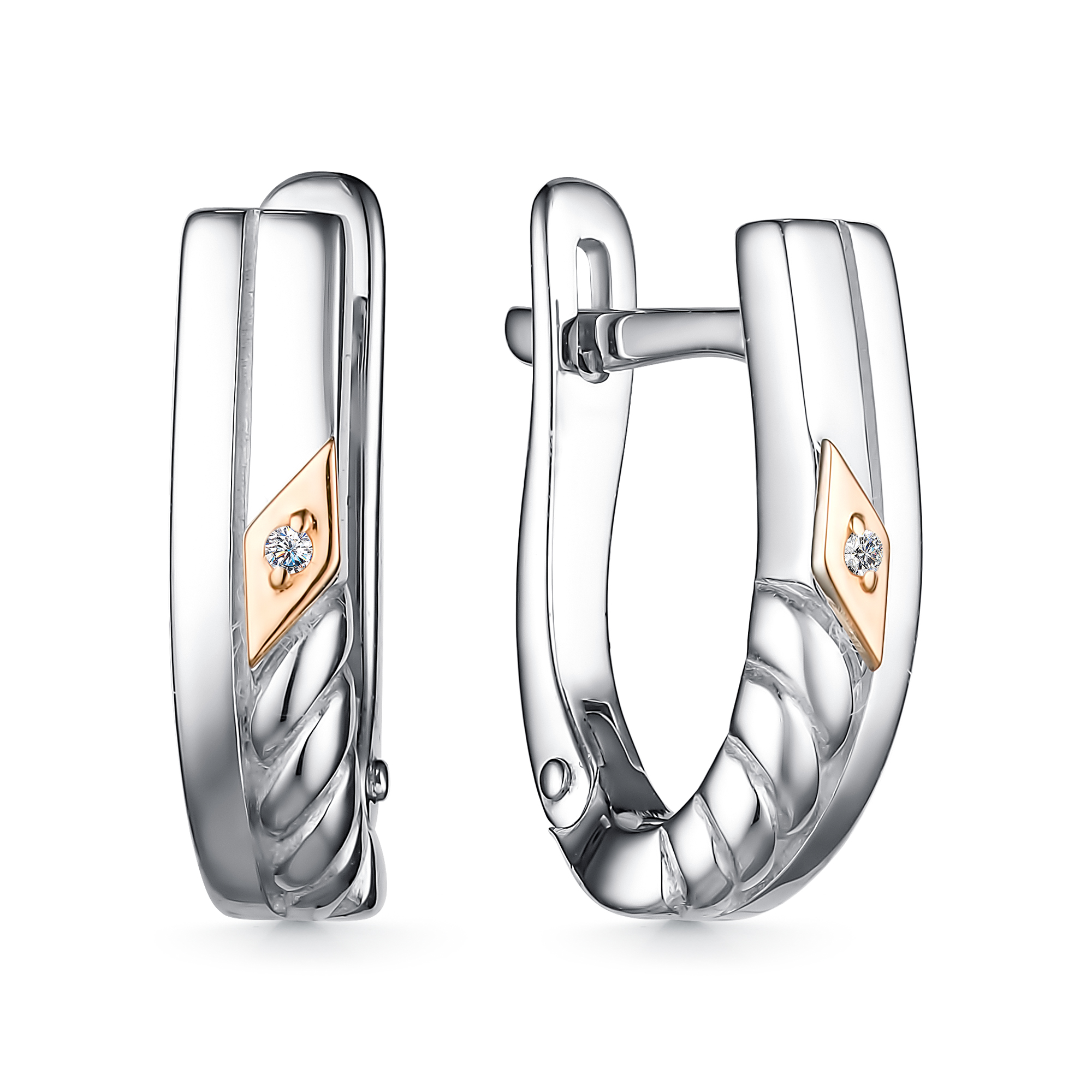 Серьги из серебра с камнем Бриллиант, вставками золота фото, цены