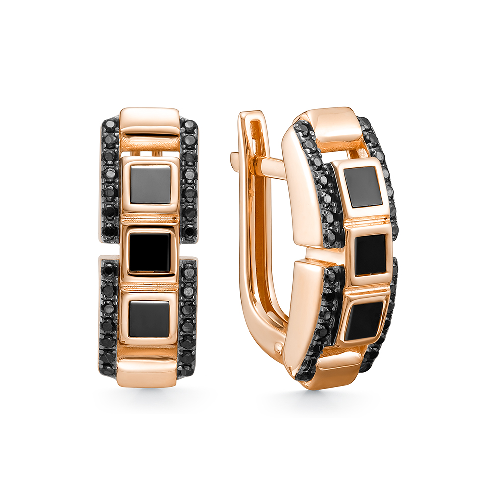 Серьги из золота с камнем Фианит, Оникс фото, цены