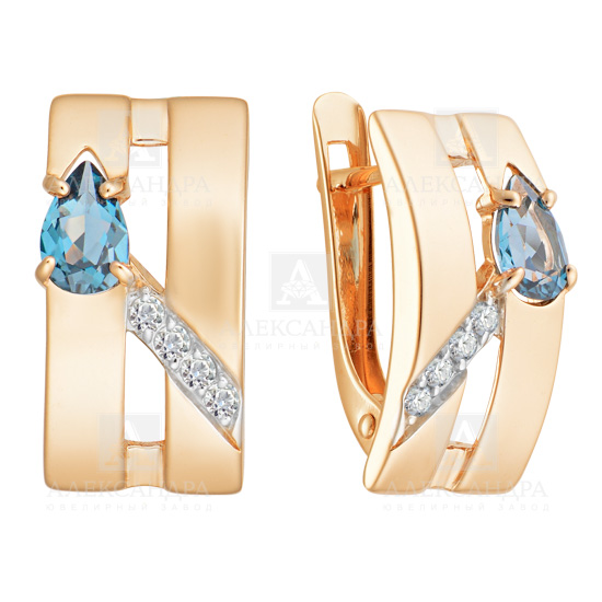 Серьги из золота с камнем Топаз, Фианит фото, цены