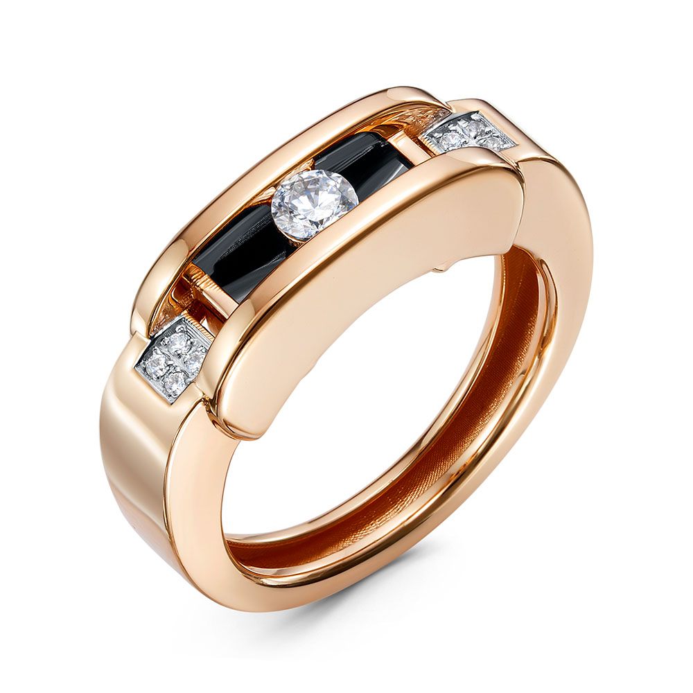 Кольцо из золота с камнем Фианит, Оникс,  фото, цены