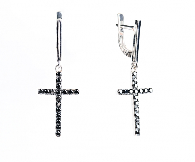 Серьги из серебра с камнем Фианит фото, цены