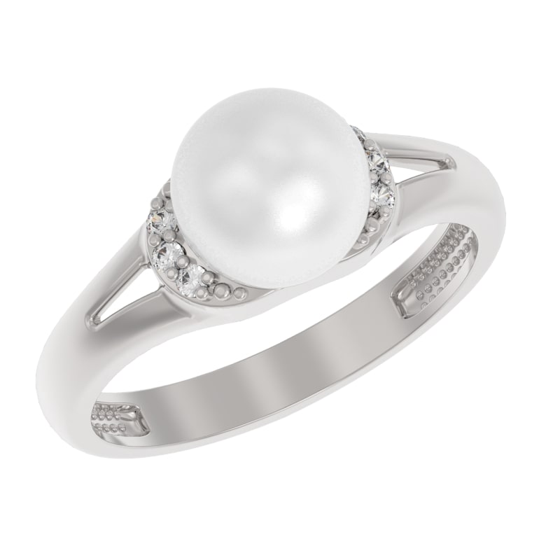 Кольцо из серебра с камнем Жемчуг, Фианит фото, цены