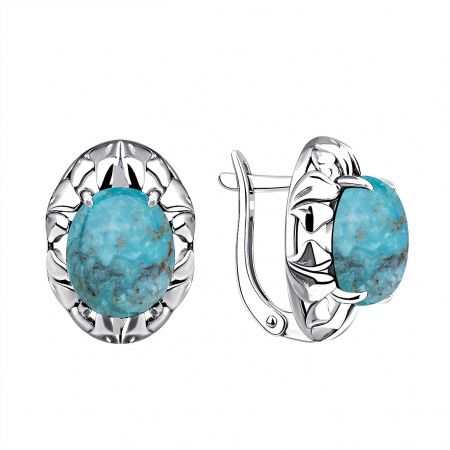 Серьги из серебра с камнем Бирюза фото, цены