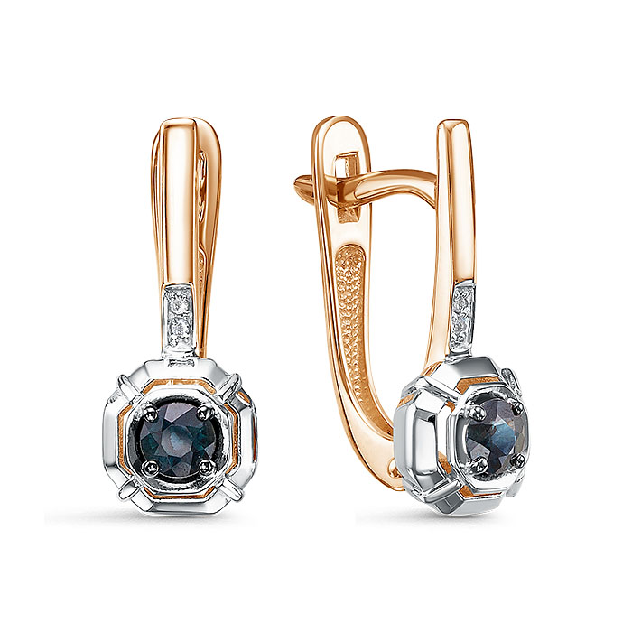 Серьги из золота с камнем Бриллиант, Сапфир фото, цены