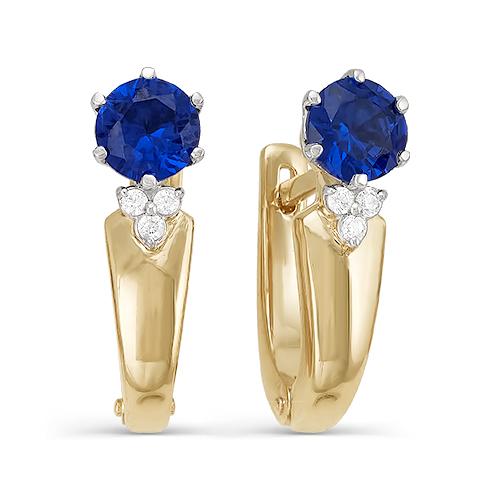 Серьги из золота с камнем Бриллиант, Сапфир фото, цены