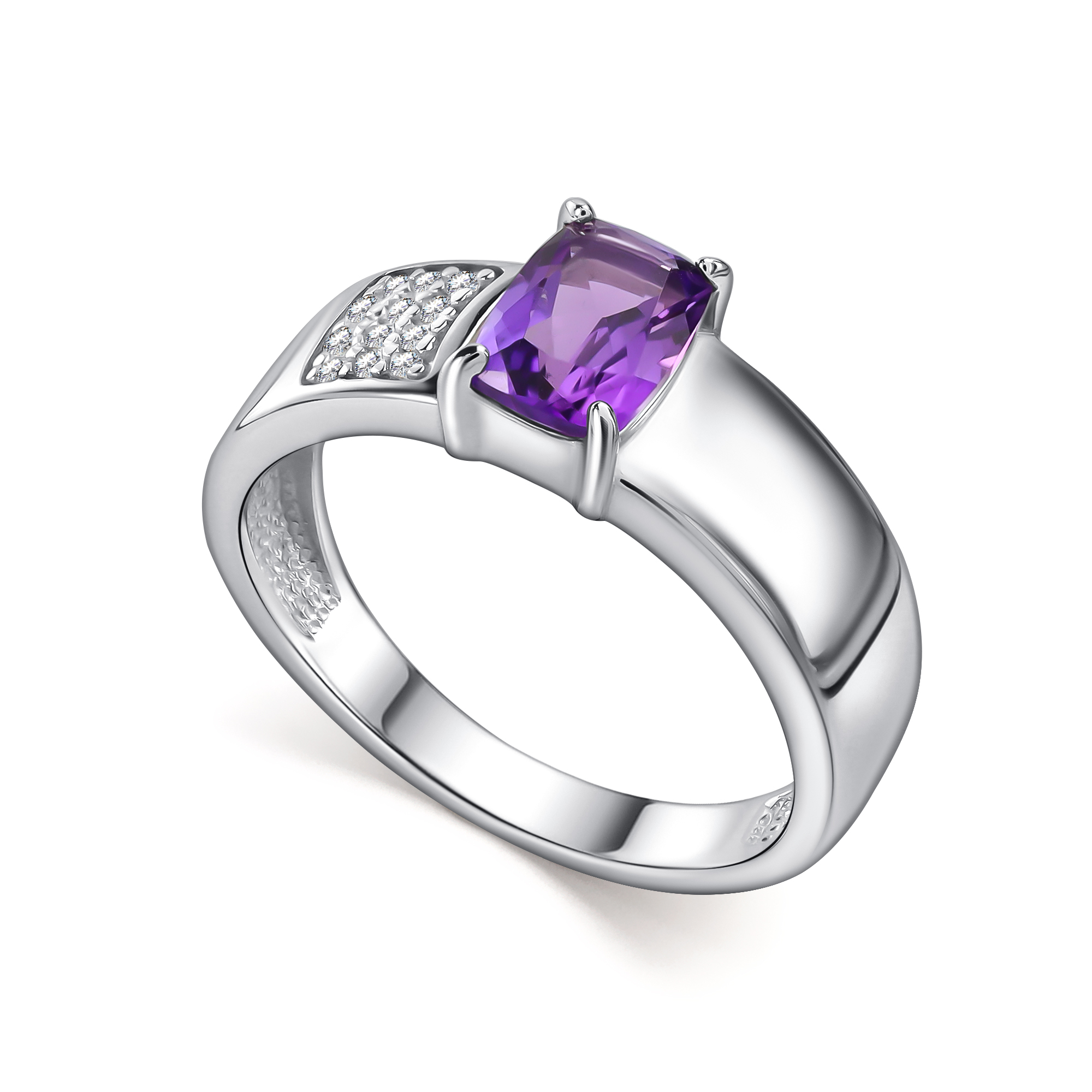 Кольцо из серебра с камнем аметист, Фианит фото, цены