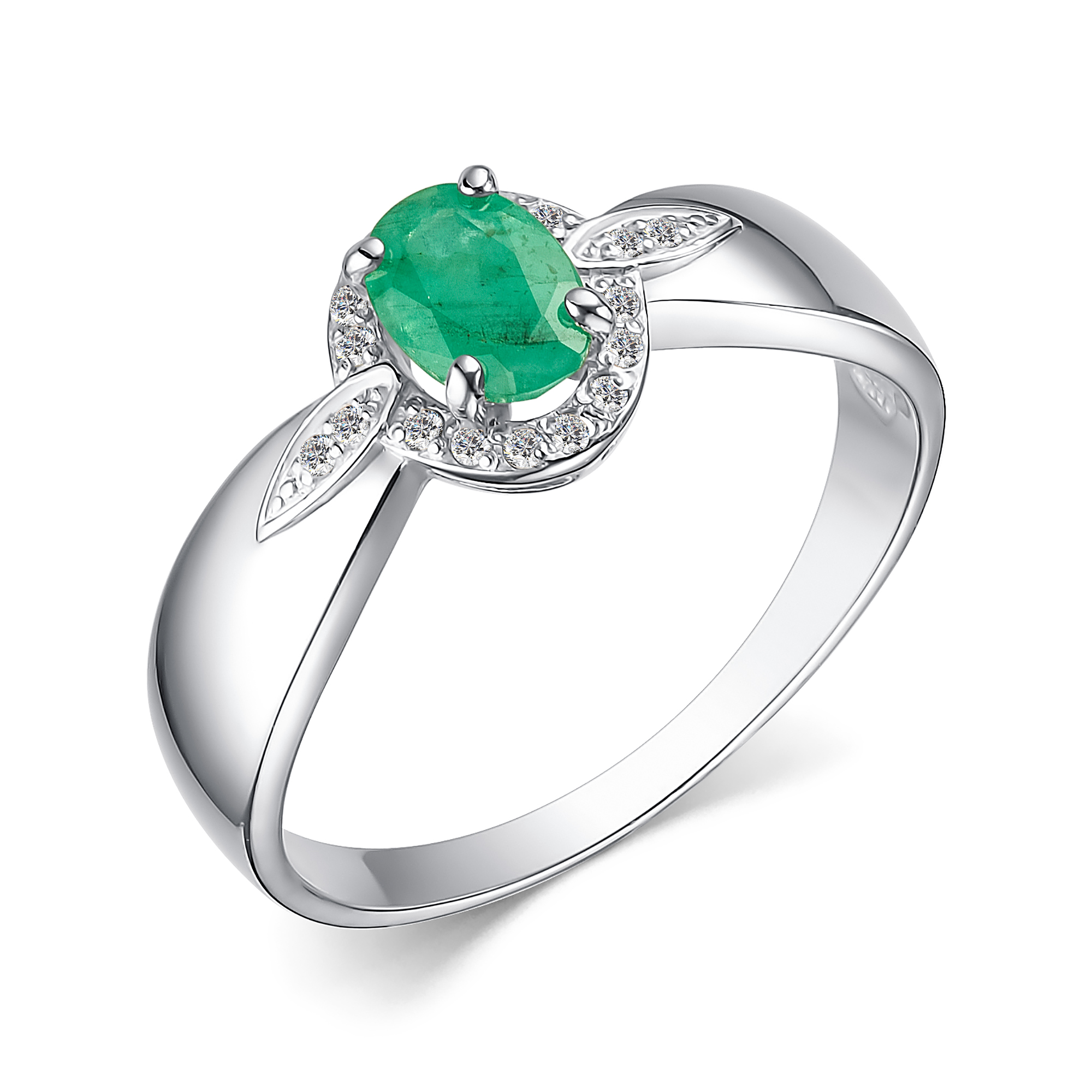 Кольцо из серебра с камнем Фианит, Изумруд фото, цены