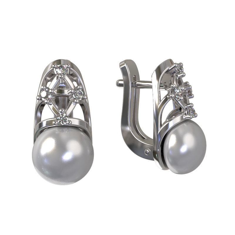 Серьги из серебра с камнем Жемчуг, Фианит фото, цены