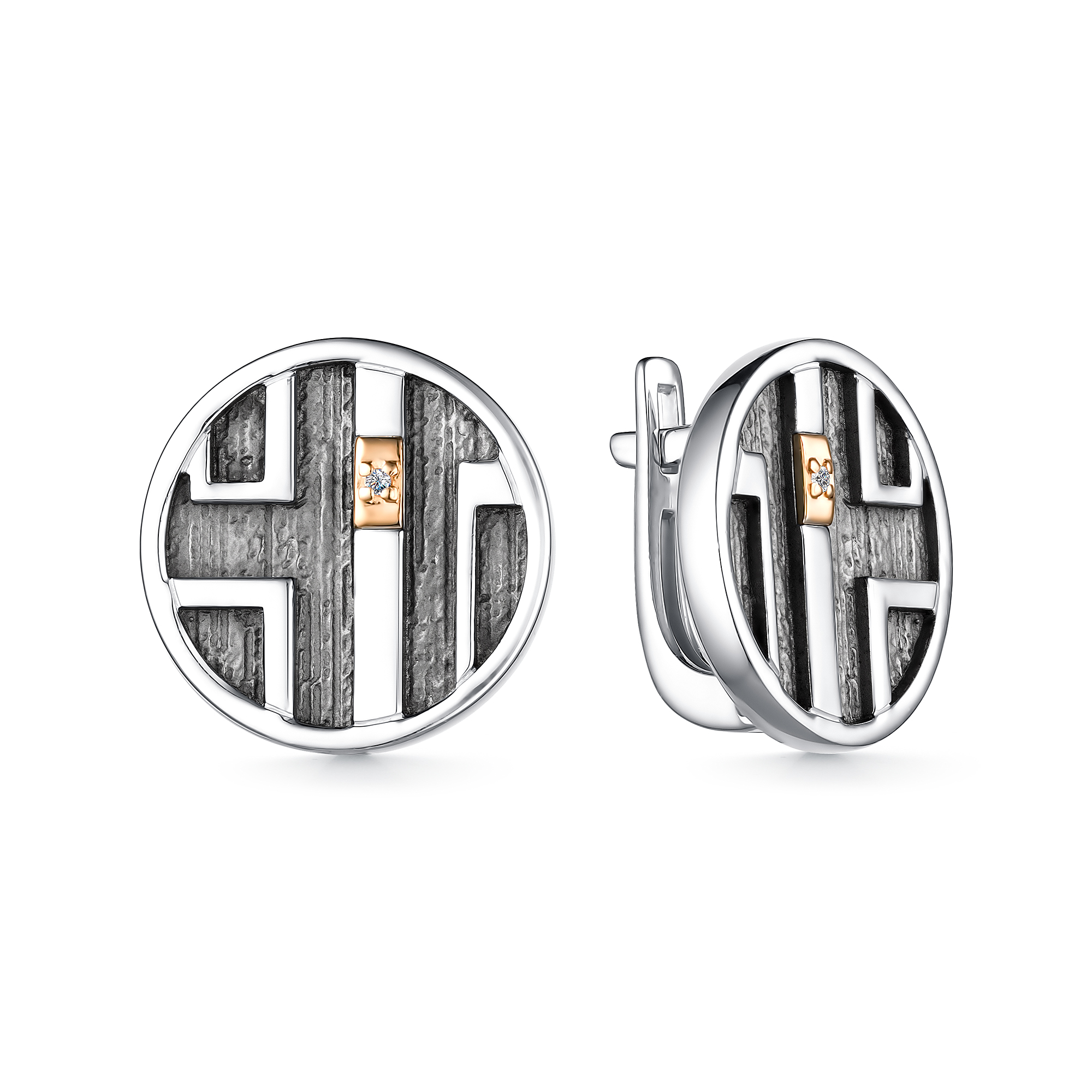 Серьги из серебра с камнем Бриллиант, вставками золота фото, цены