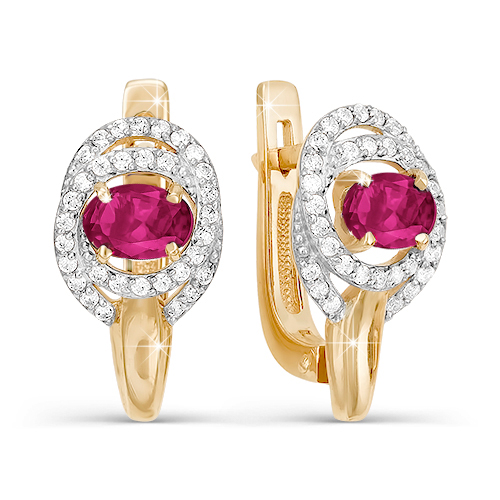 Серьги из золота с камнем Бриллиант, Рубин фото, цены