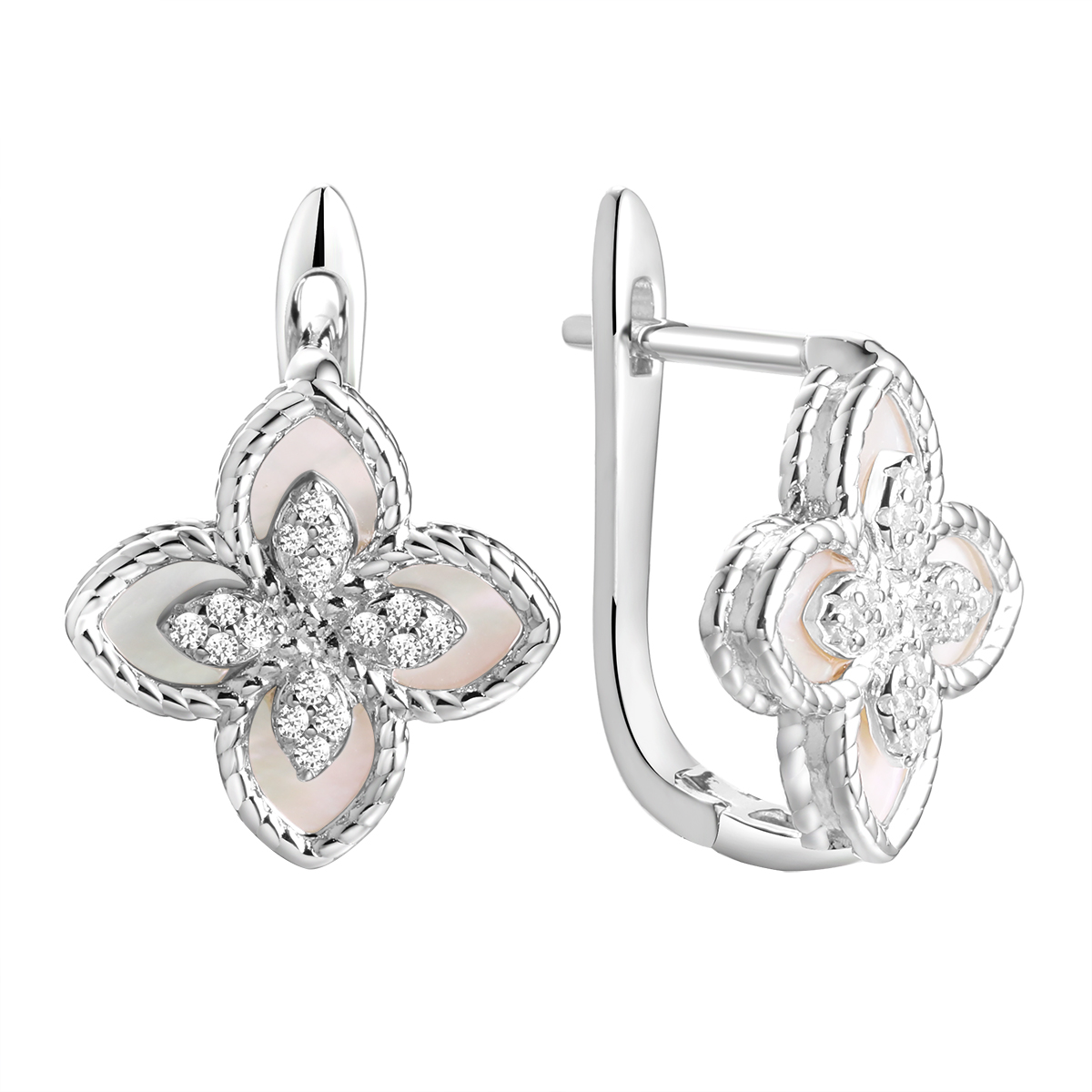 Серьги из серебра с камнем Фианит, Перламутр фото, цены