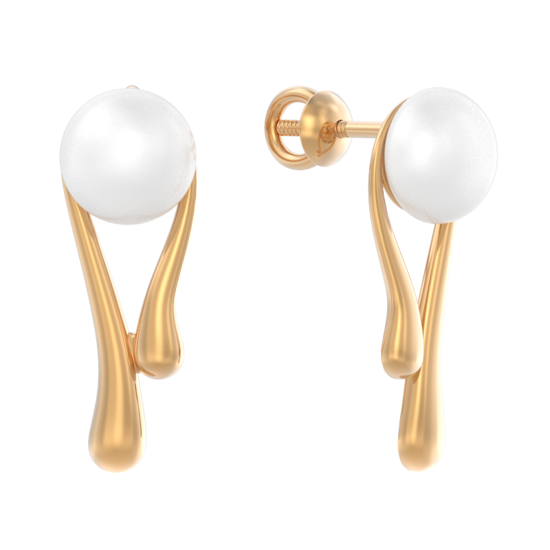 Пуссеты из золота с камнем Жемчуг фото, цены