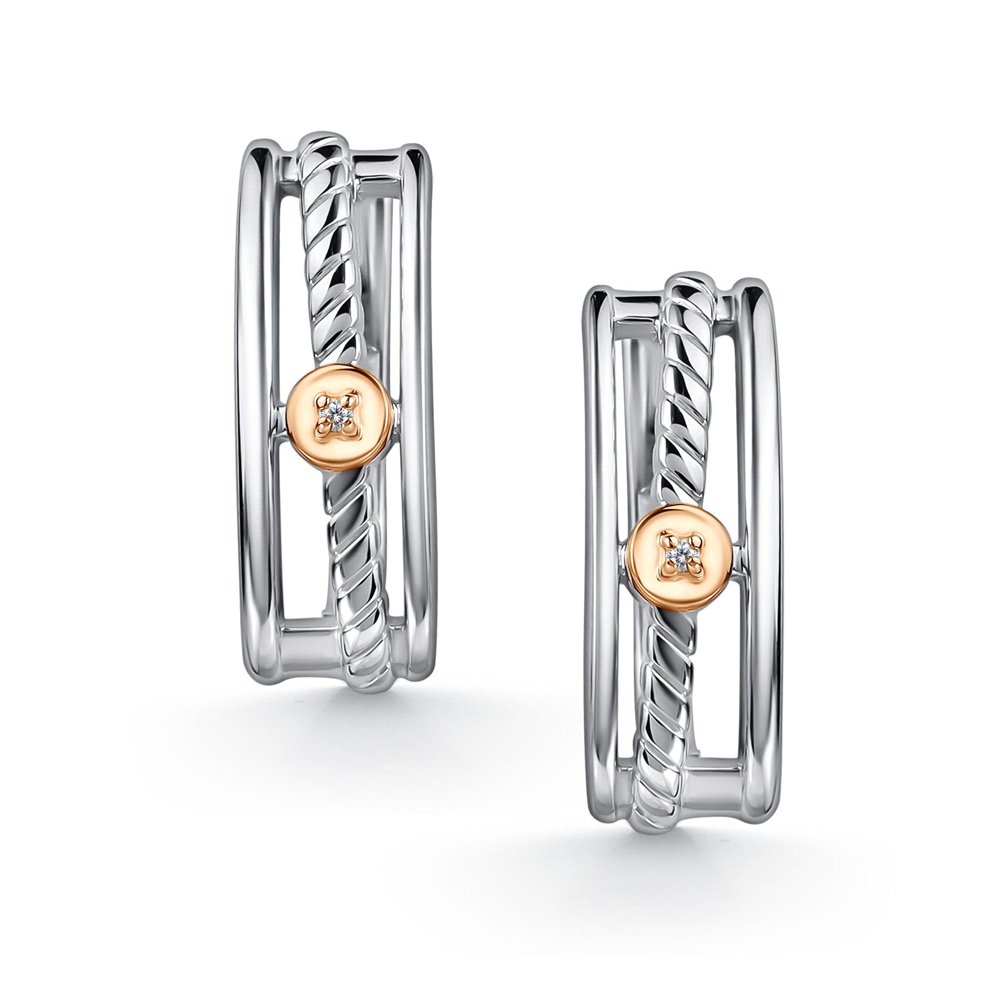 Серьги из серебра с камнем Бриллиант, вставками золота фото, цены