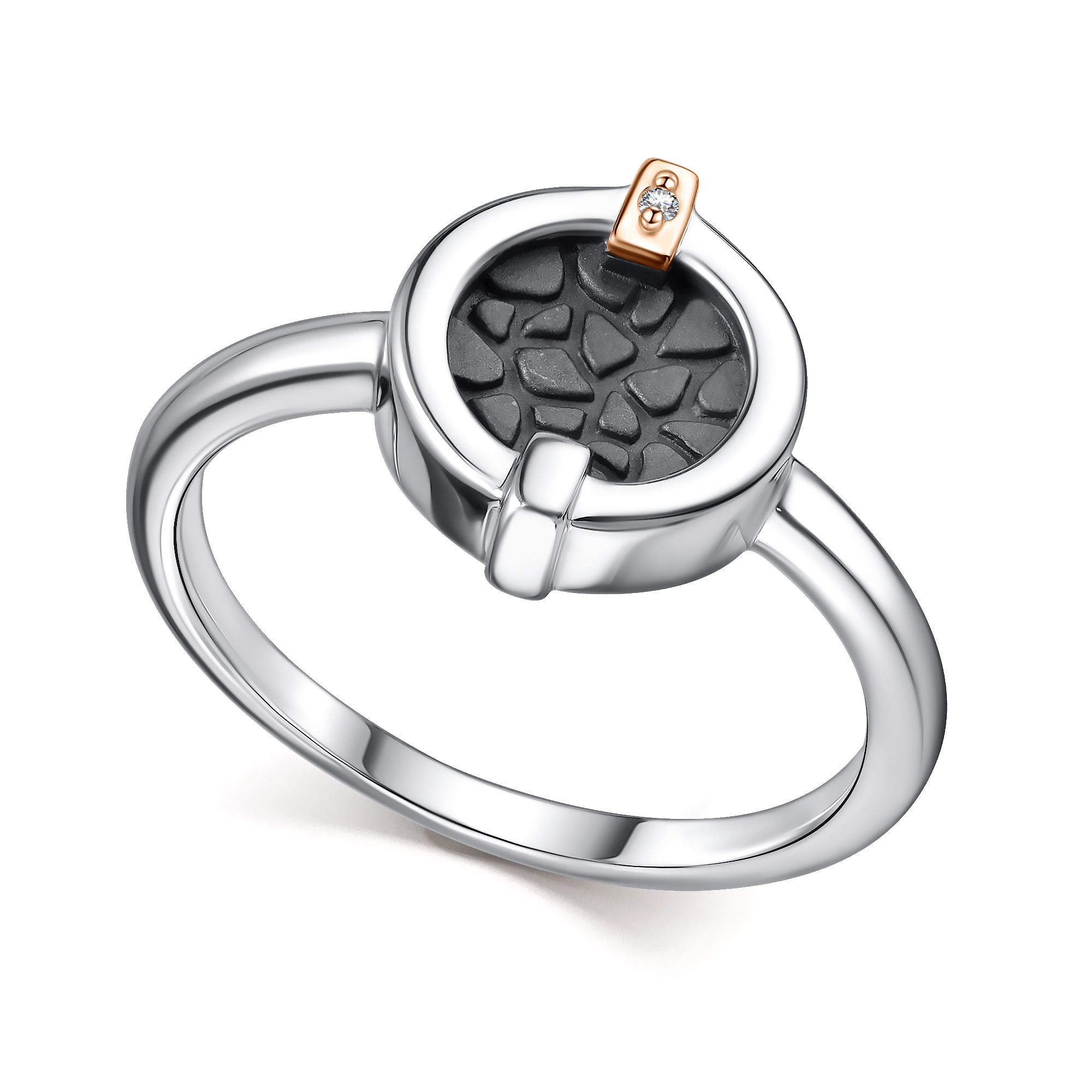 Кольцо из серебра с камнем Бриллиант, вставками золота фото, цены