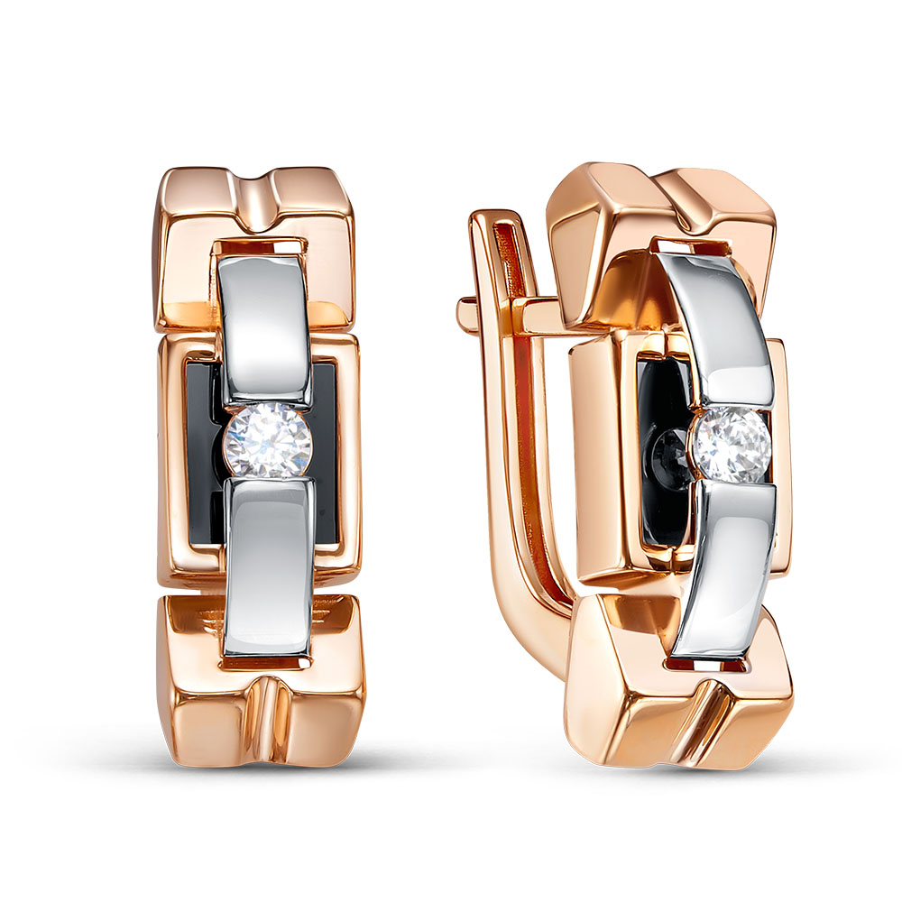 Серьги из золота с камнем Фианит, Оникс фото, цены