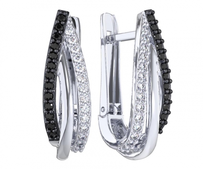 Серьги из серебра с камнем Фианит фото, цены