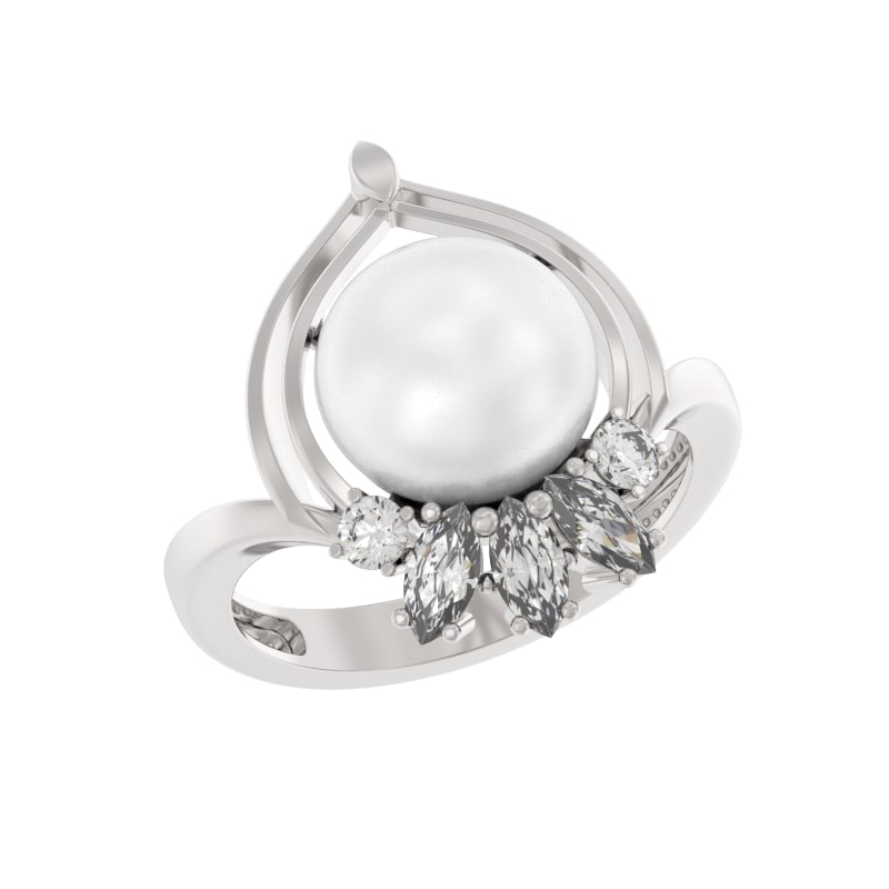 Кольцо из серебра с камнем Жемчуг, Фианит фото, цены