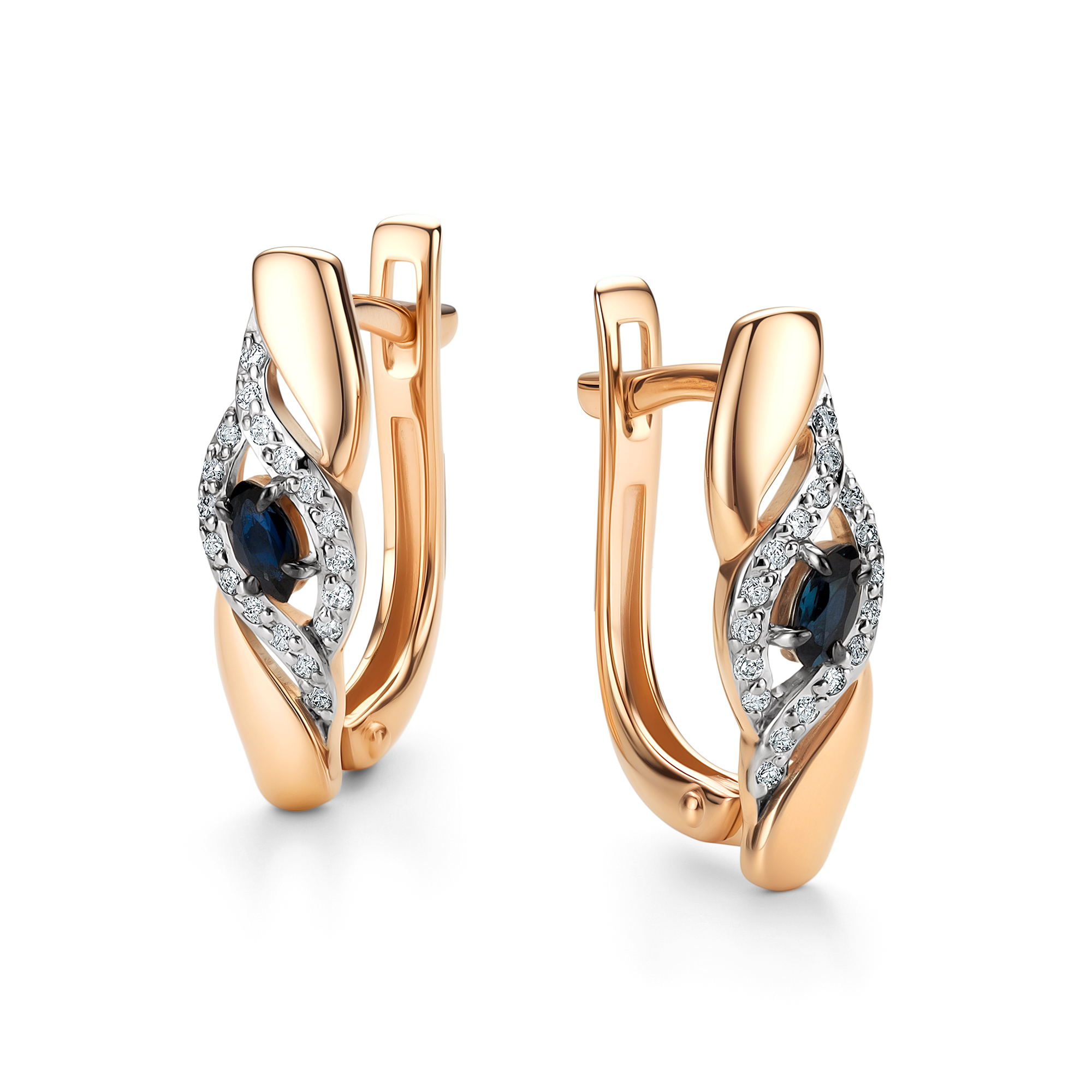 Серьги из золота с камнем Бриллиант, Сапфир фото, цены