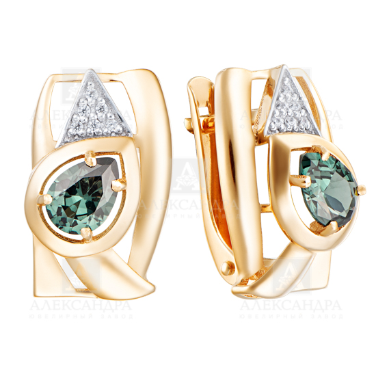Серьги из золота с камнем Фианит, Турмалин синт. фото, цены