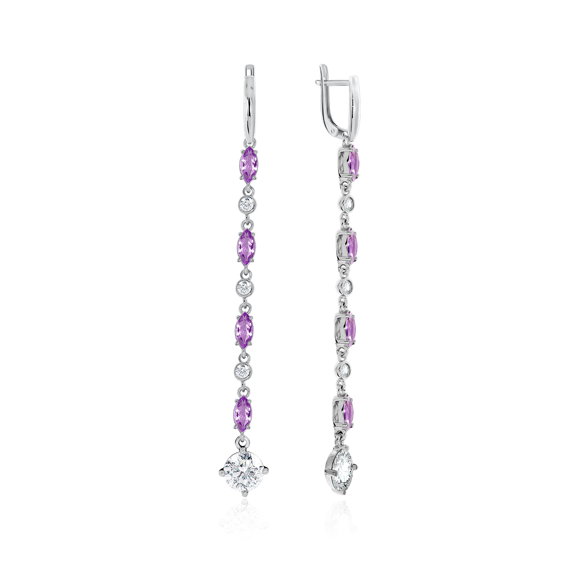 Серьги из серебра с камнем аметист, Фианит фото, цены