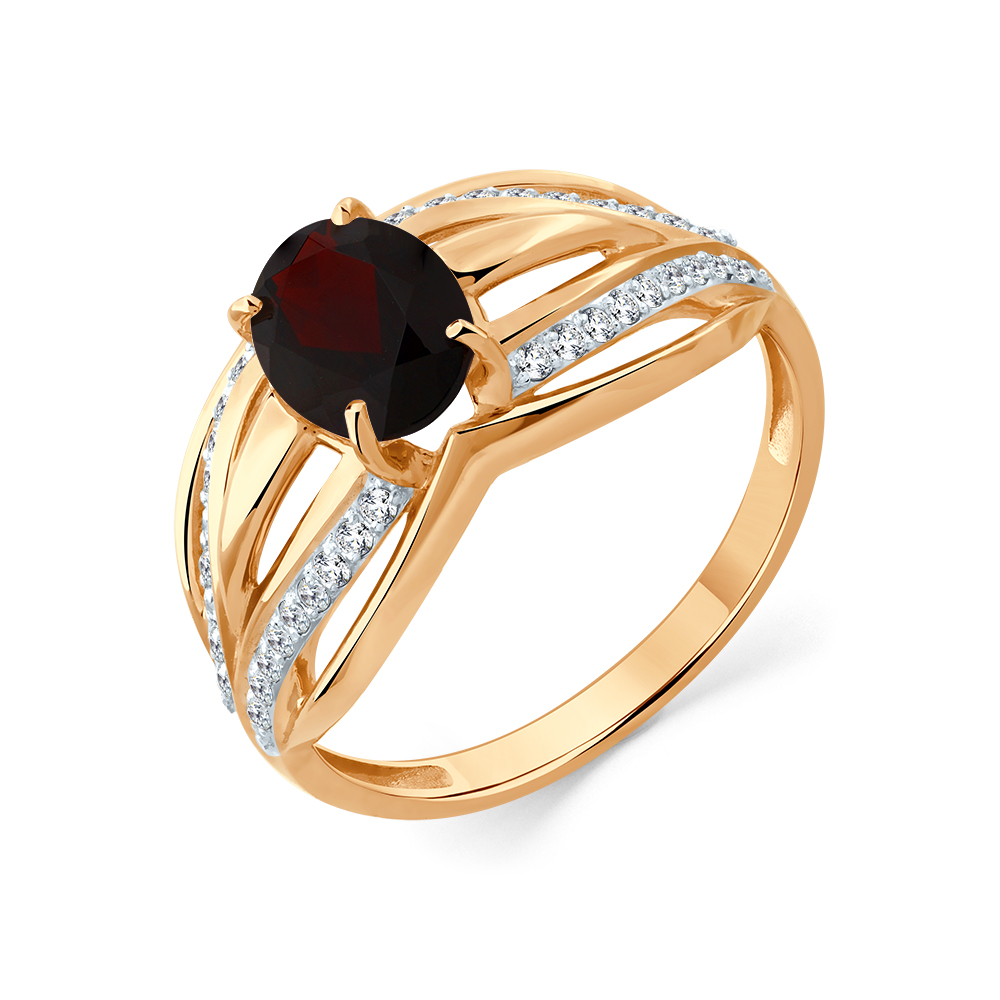 Кольцо из золота с камнем Гранат, Фианит фото, цены