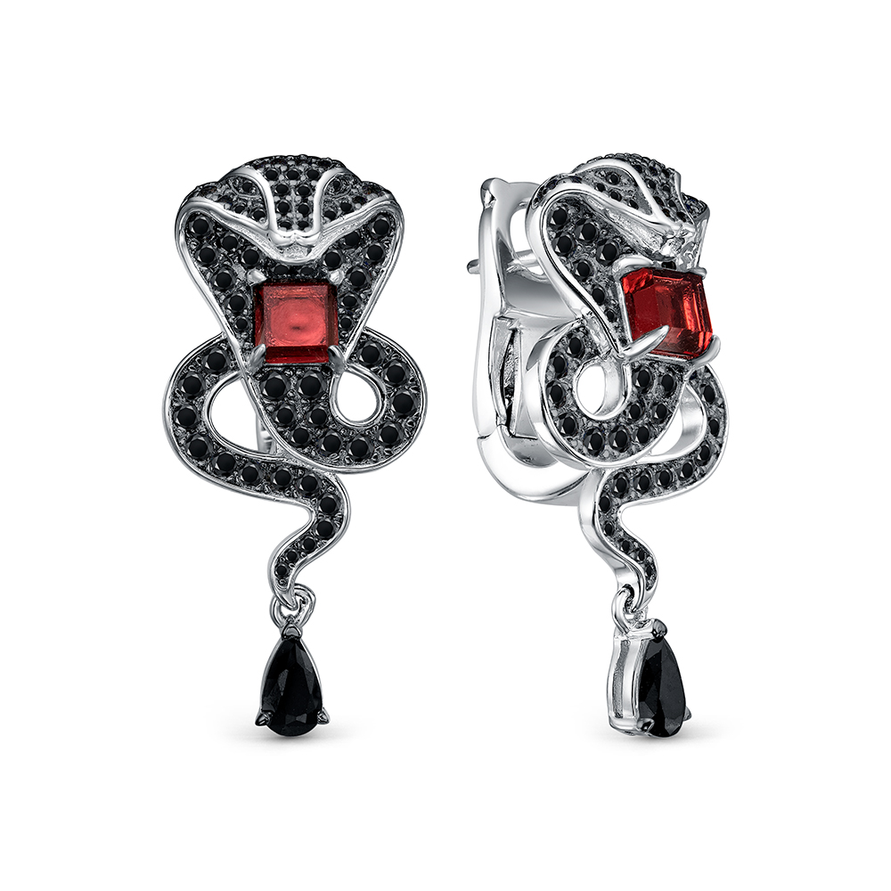 Серьги из серебра с камнем Гранат, Шпинель фото, цены