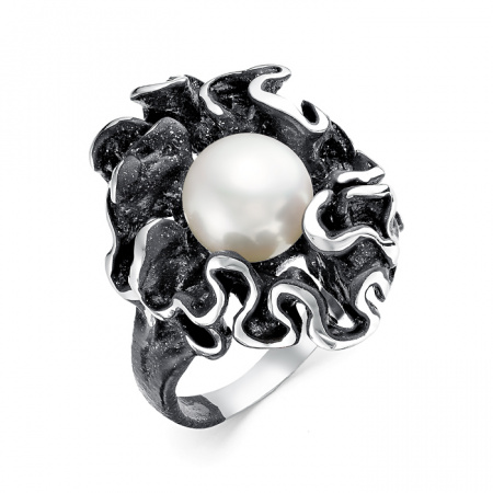 Кольцо из серебра с камнем Жемчуг, вставками эмали фото, цены