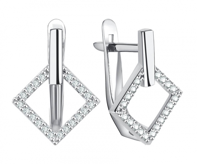 Серьги из серебра с камнем Фианит фото, цены